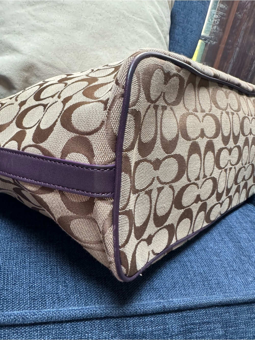 Coach Legacy Weekender Signature C Medium Zip Tote Khaki Jacquard Purple 23465 - Picture 6 of 13